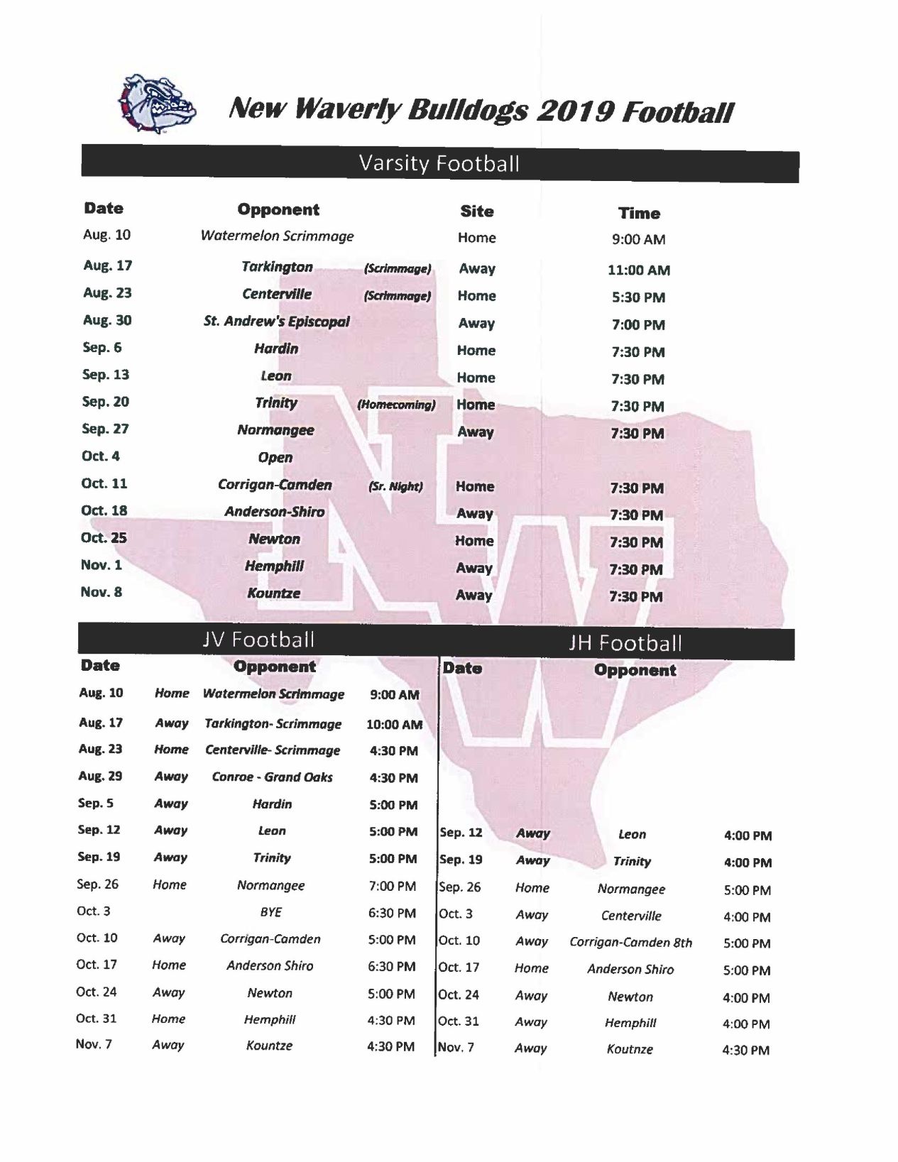 new waverly football schedule